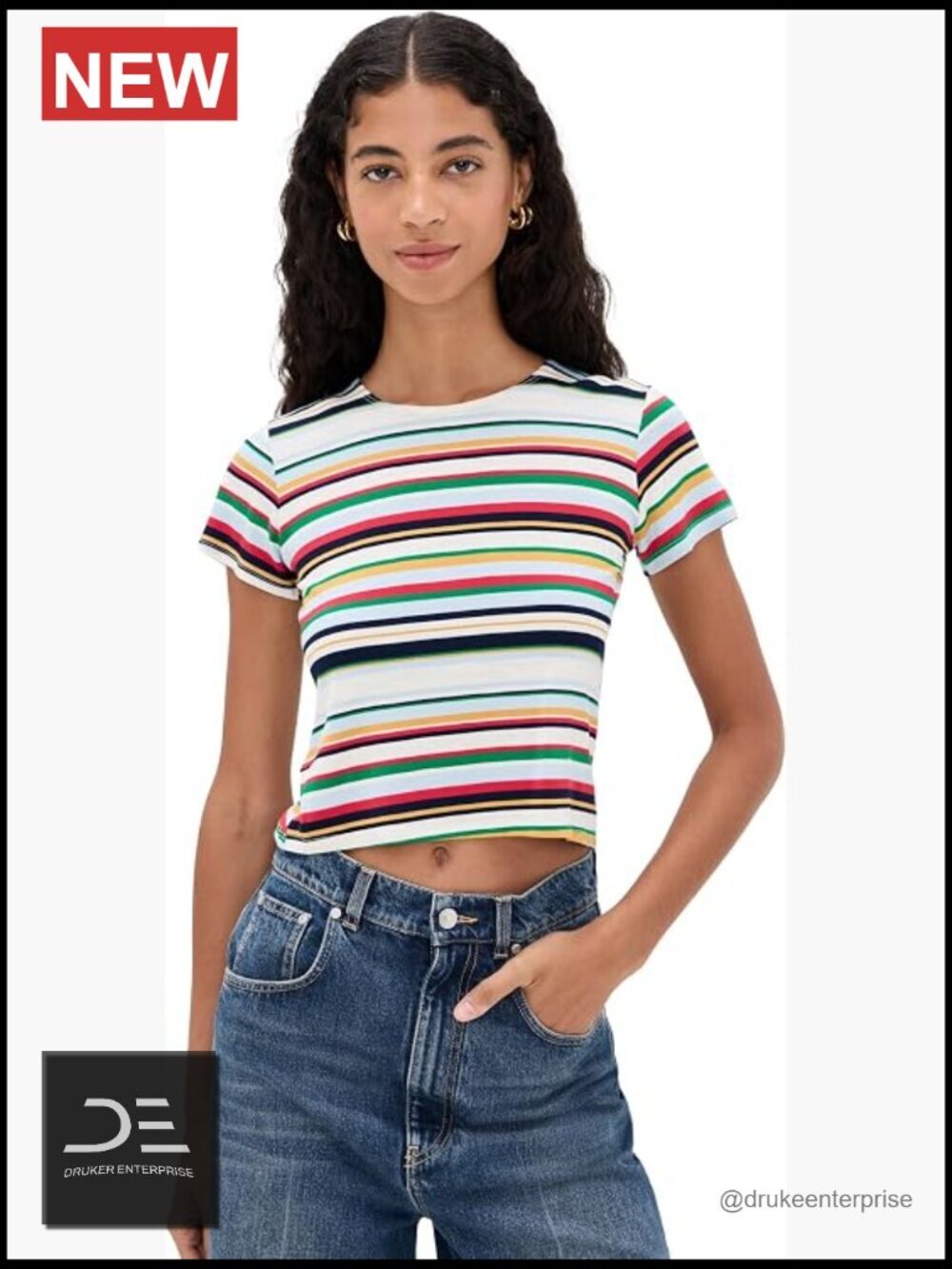 Striped Crop Tee - Lightweight Super Stretch Jersey